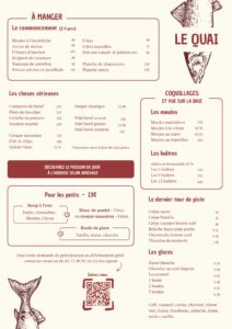 Carte du restaurant à Saint-Valery-sur-Somme face à la baie de Somme